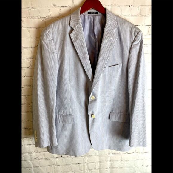 Adolfo Stripe Blue/White Men Blazer - Picture 1 of 14